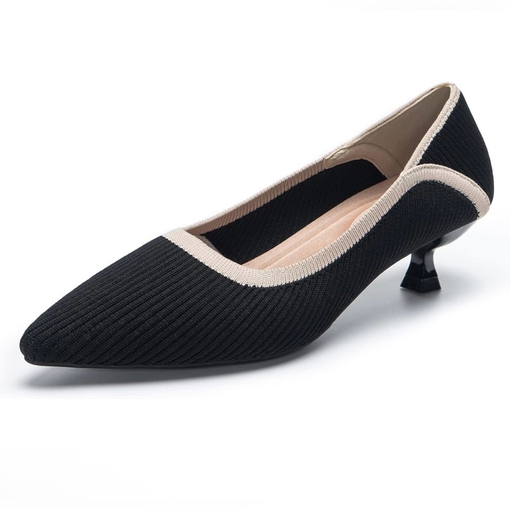 Women's Pumps Kitten Heels Pointed Toe Knit Slip On Comfortable Casual Formal D